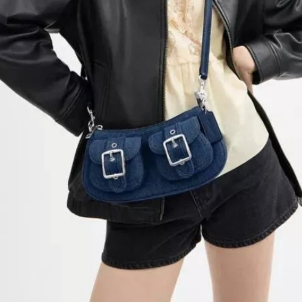 Coach Ashton denim crossbody bag Indigo Silver CAK44